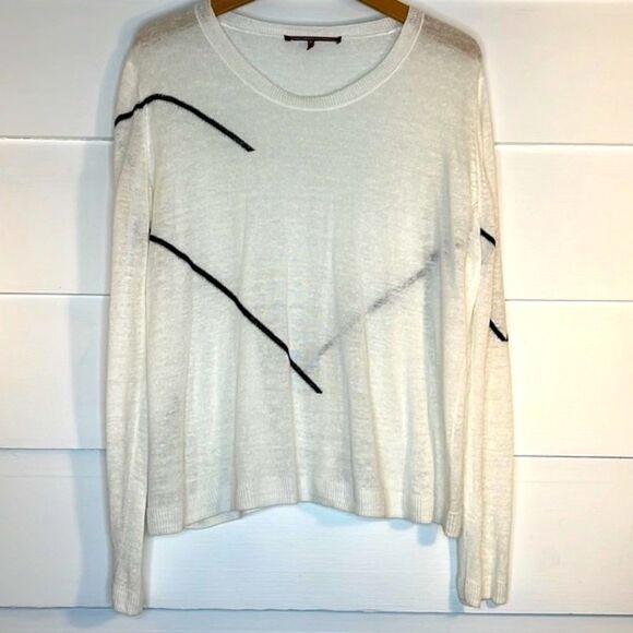 Comptoir des Cotonniers Thin White Sweater with Black Lines Size XL - Picture 2 of 8